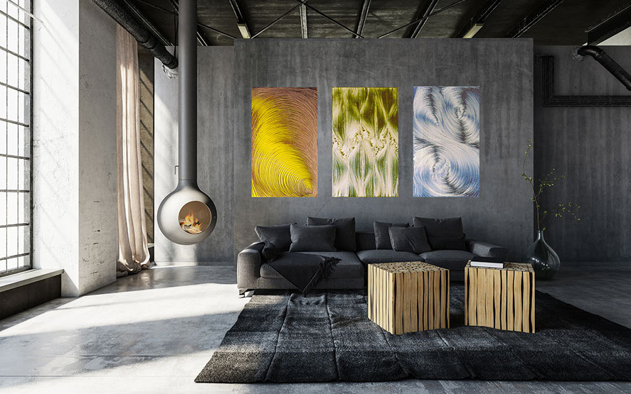 Dirk Hofacker room view paper objects  paperobjects yellow, green, blue